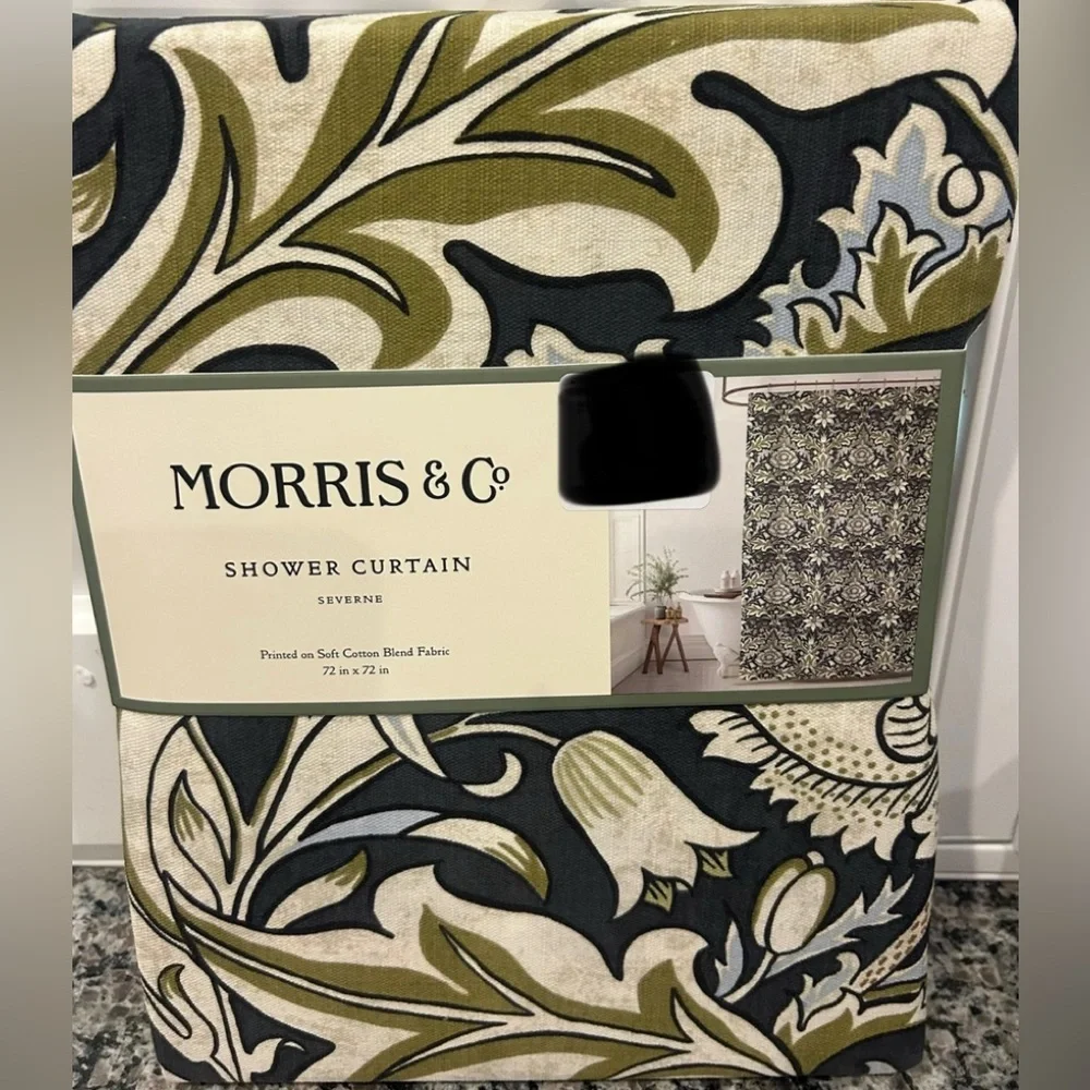 Morris & Co Shower Curtain Severne Blue Cream Green 72x72